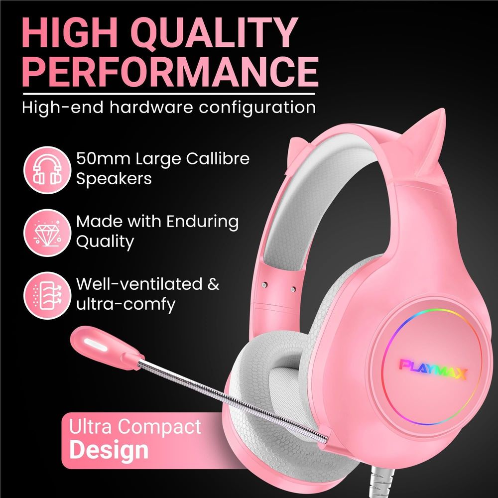Playmax RGB Cat Ear Gaming Headset (Pink)