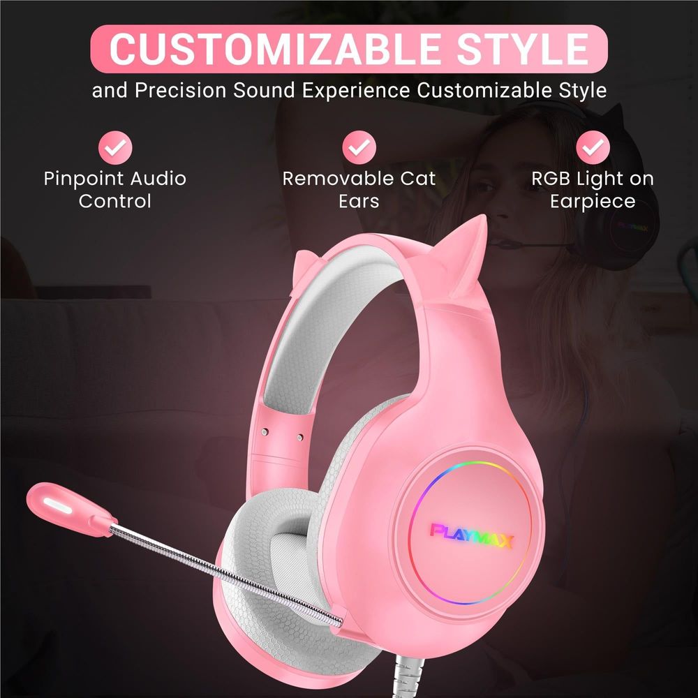 Playmax RGB Cat Ear Gaming Headset (Pink)