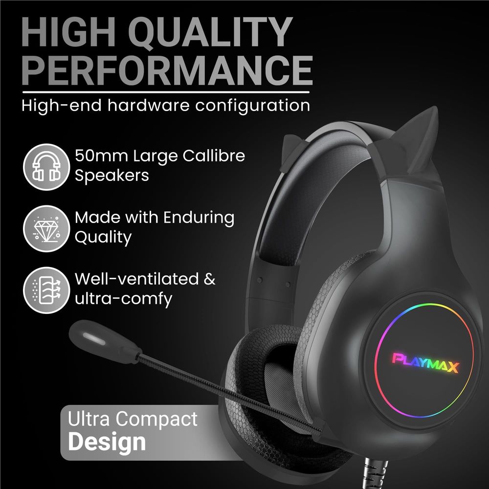 Playmax RGB Cat Ear Gaming Headset (Black)