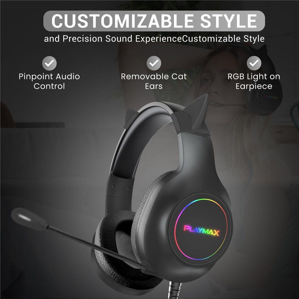 Playmax RGB Cat Ear Gaming Headset (Black)
