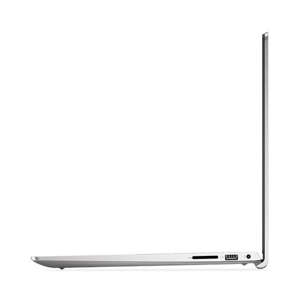 Dell laptop left-side profile with port cluster and slim silver body.
