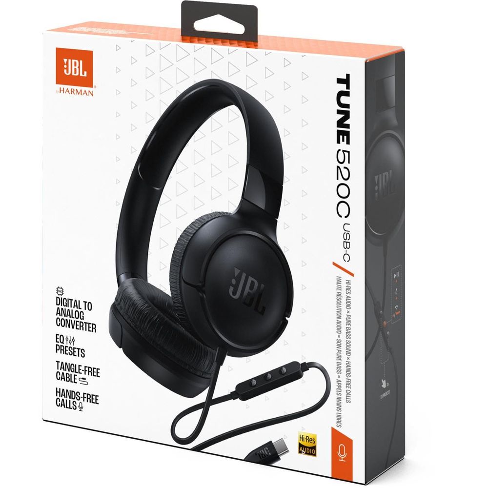 JBL Tune 520C Wired USB-C On-ear Headphones (Black)