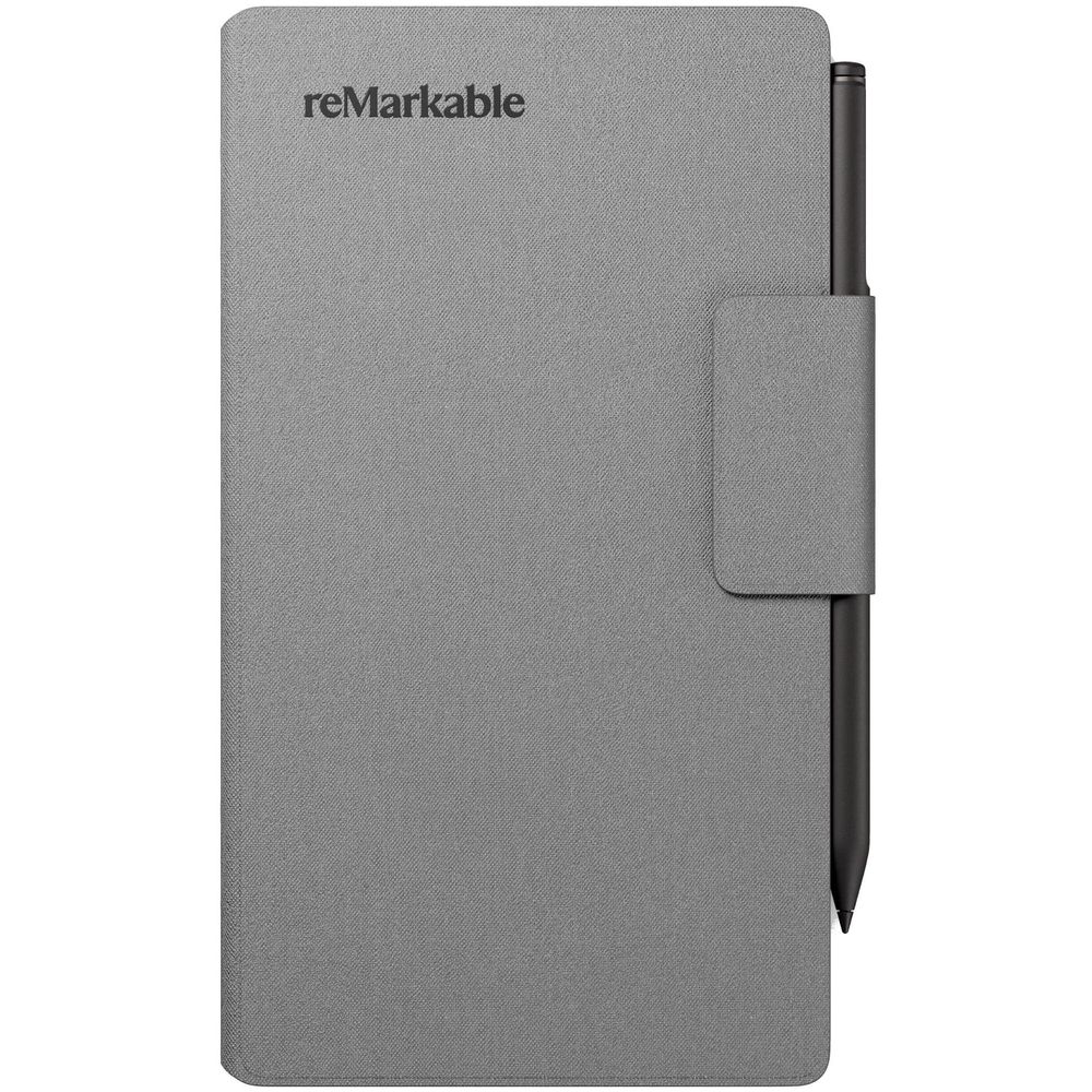 Grey textured folio cover with flap and pen holder for reMarkable PaperPro