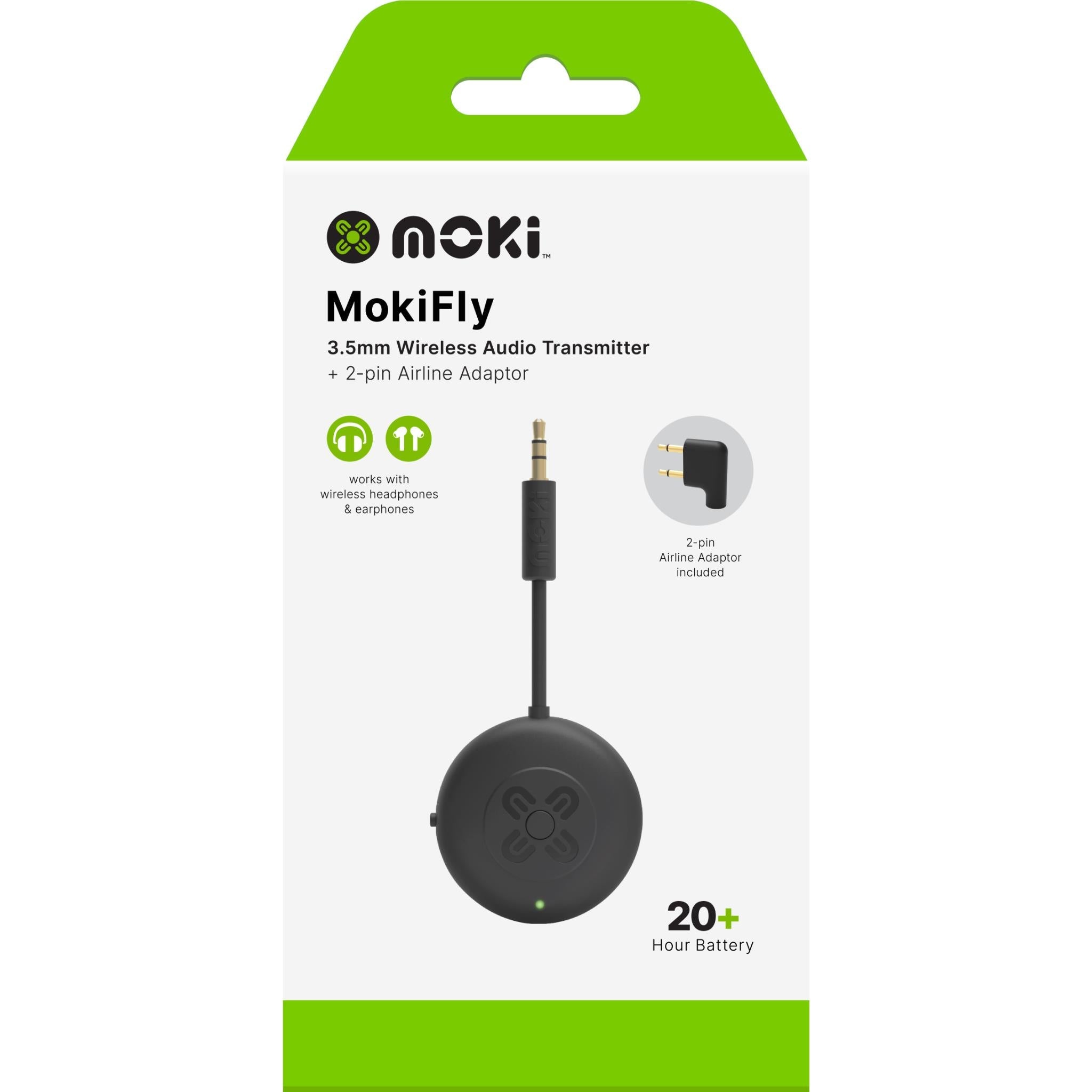 MokiFly Wireless Audio Transmitter + Airline Adaptor