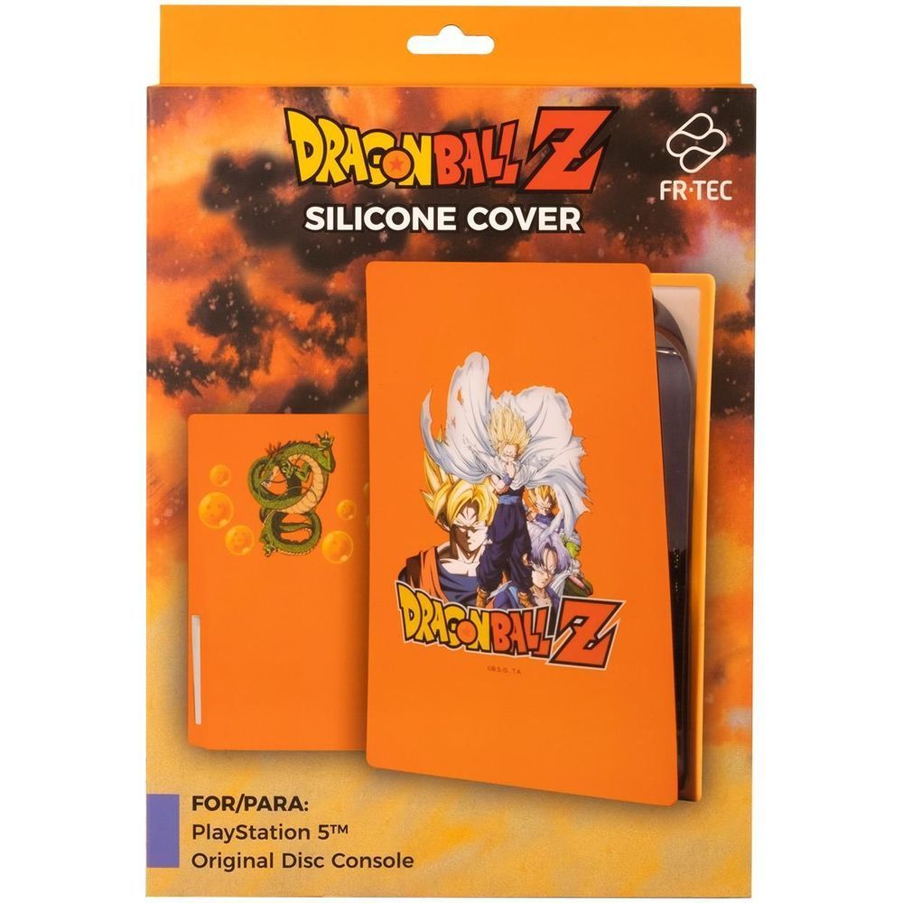 Retail package for orange Dragon Ball Z silicone PS5 disc cover with characters