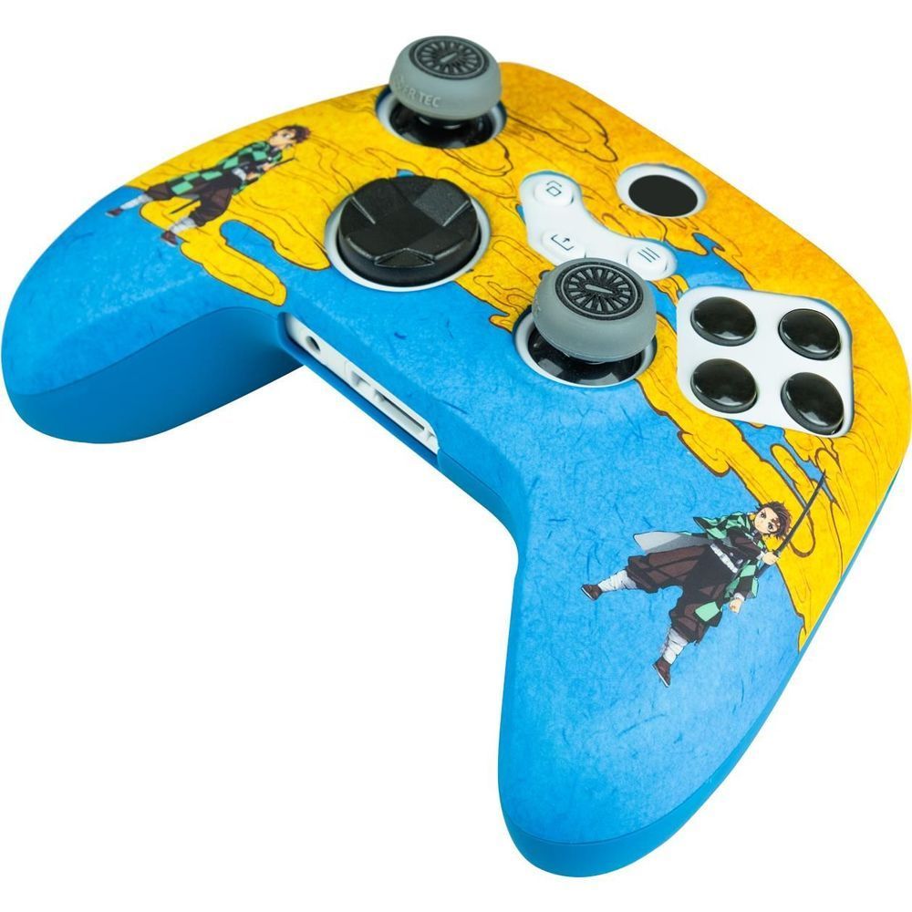 Blue and gold Xbox controller case with four thumbstick grips and cutout buttons
