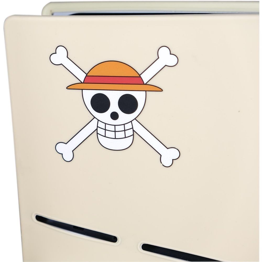 Cream silicone PS5 Slim disc cover with skull pirate and crossed bones, side slots