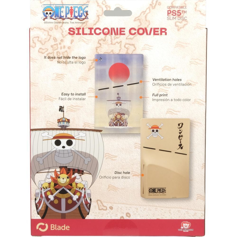 One Piece Blade silicone cover packaging for PS5 Slim Disc with feature icons
