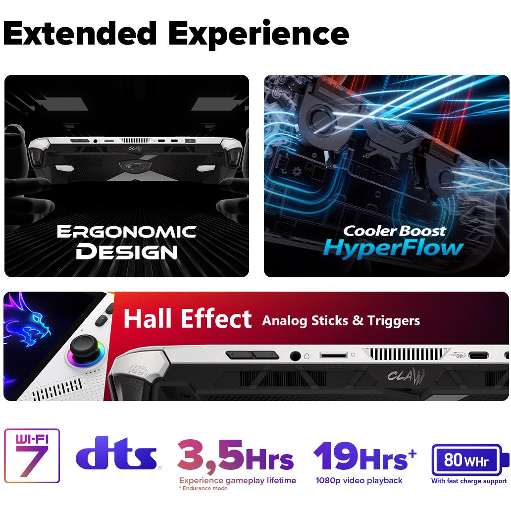 MSI Claw A8 8" FHD + Touchscreen 120Hz Gaming Handheld - Ryzen Z2 Extreme (1TB SSD) - Polar Tempest