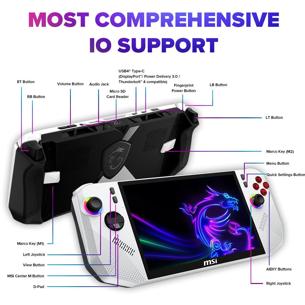 MSI Claw A8 8" FHD + Touchscreen 120Hz Gaming Handheld - Ryzen Z2 Extreme (1TB SSD) - Polar Tempest