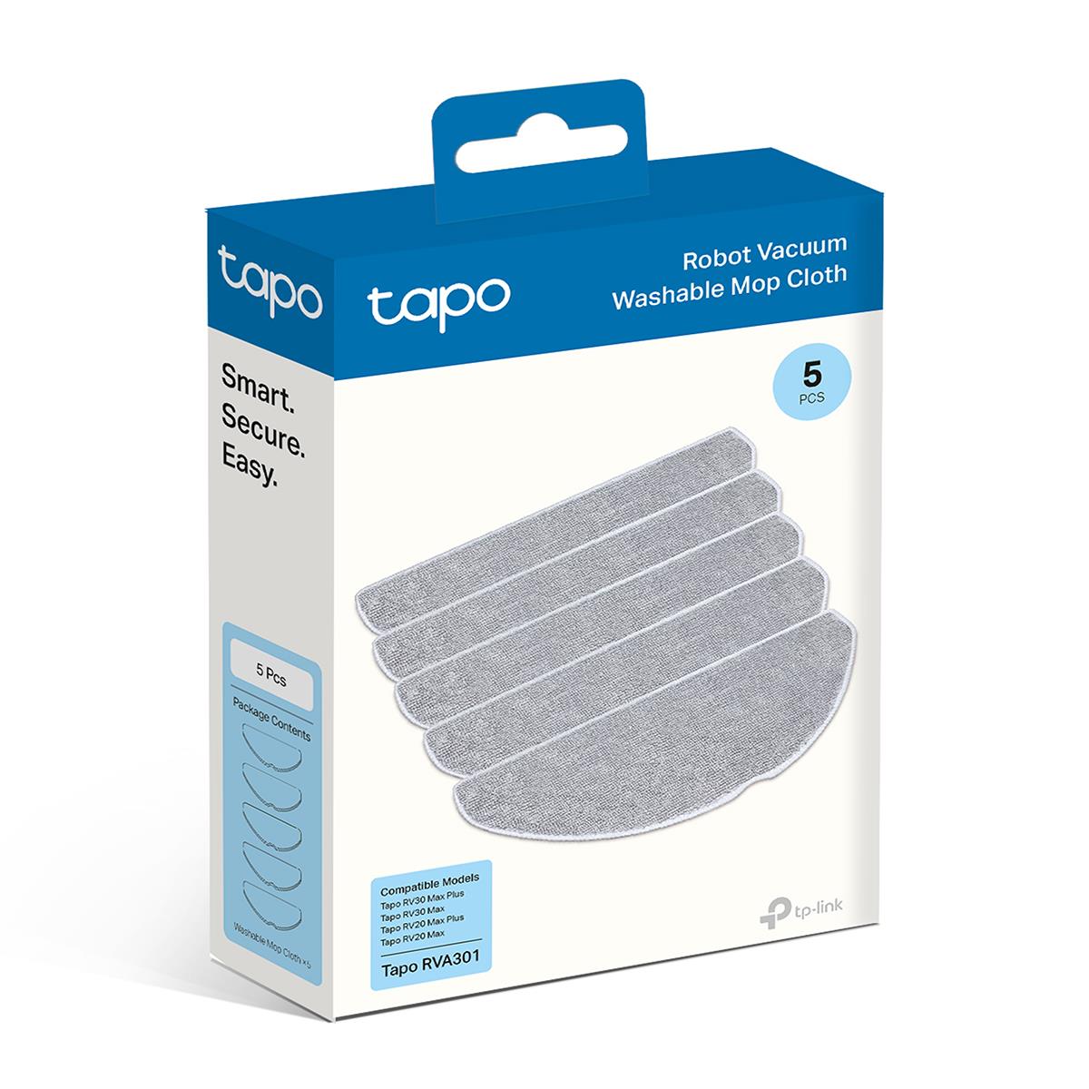 5-pack washable robot vacuum mop cloths in retail box, gray cloths shown