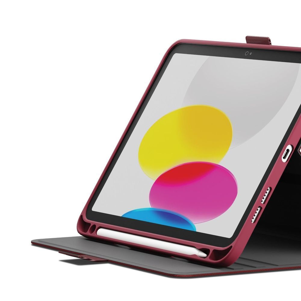 Cherry rose iPad folio case with viewing stand angle and side port cutouts