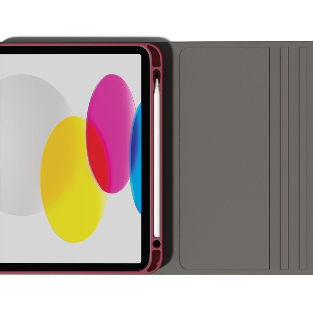 Cherry rose iPad folio case open, showing interior panel and tablet frame