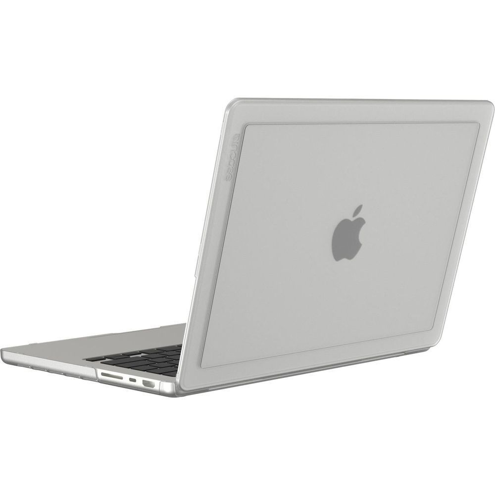Clear hardshell case for 14in MacBook Pro, laptop open showing protected edges