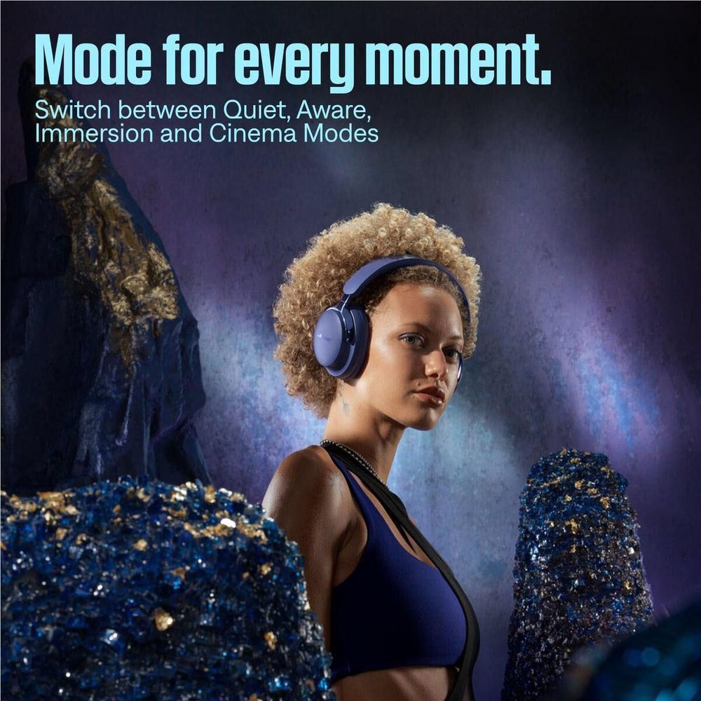 Midnight violet over-ear noise-cancelling headphones on person