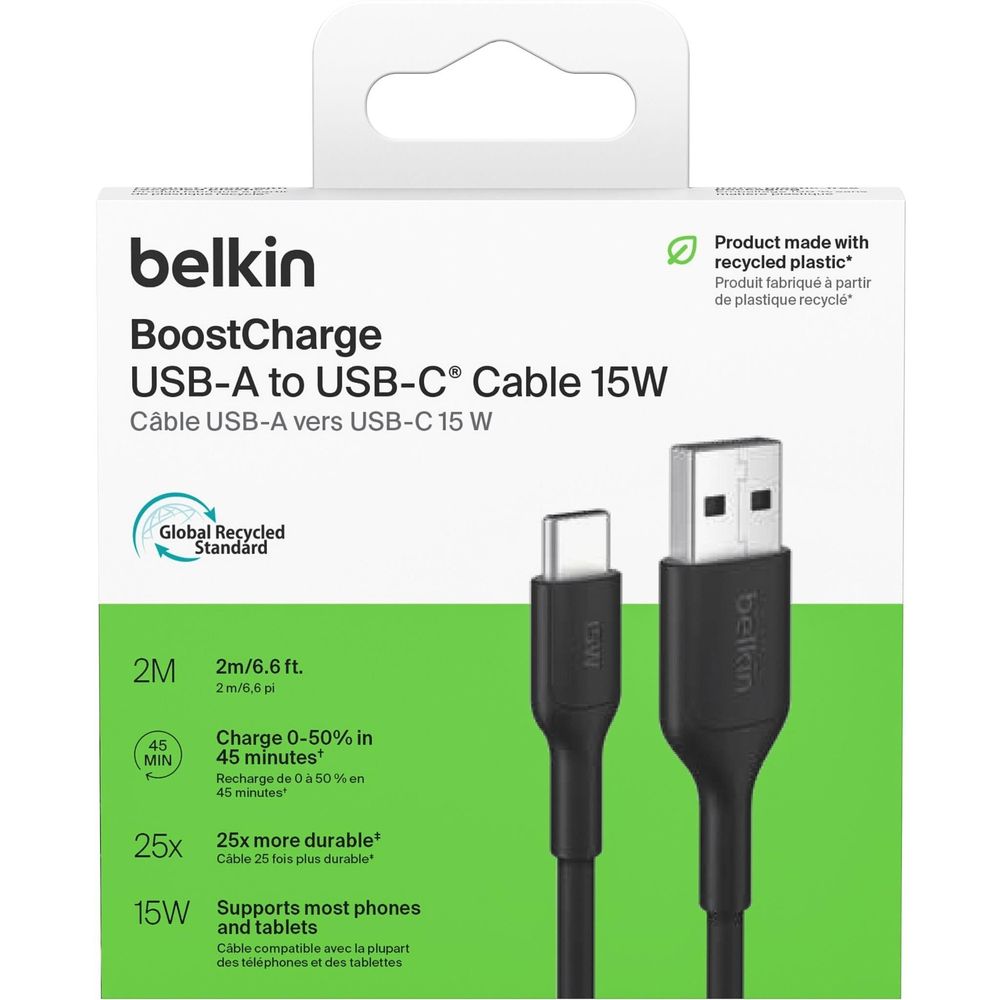 Belkin BoostCharge USB-A to USB-C Cable 15W [2m] (Black)