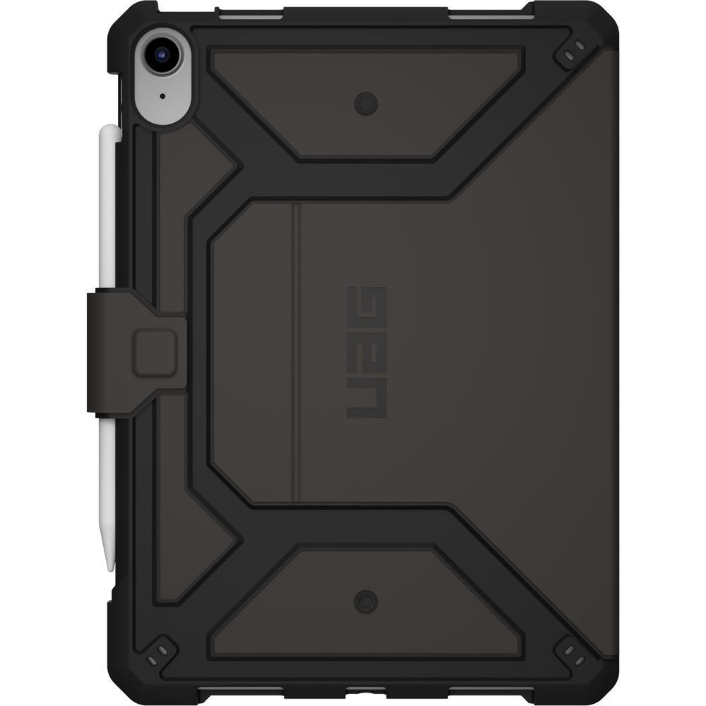 Black rugged iPad case with front cover and camera cutout