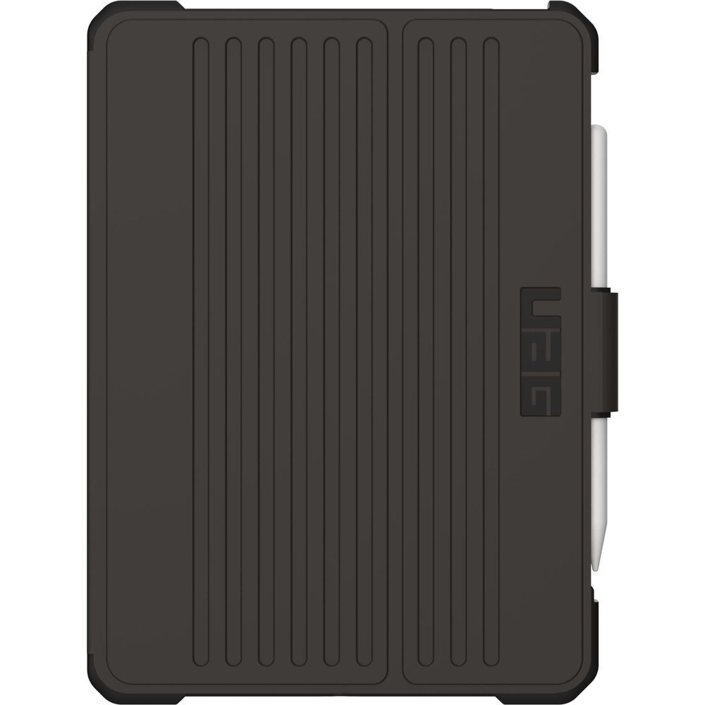Black rugged iPad case back with vertical ridges and side latch