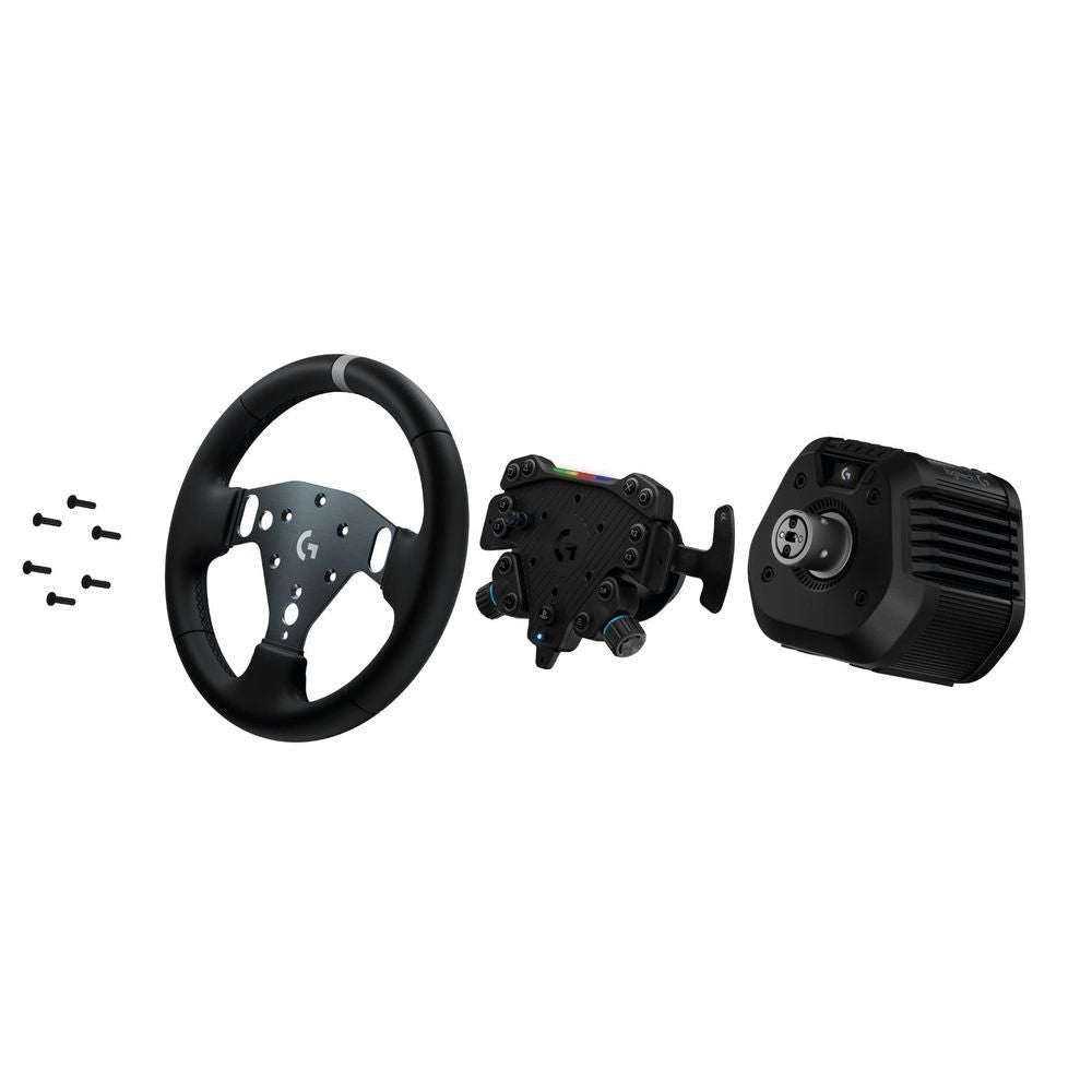 Logitech G RS steering wheel, hub, and base clamp—set of components