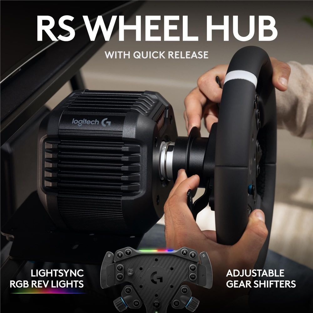 Wheel hub with quick-release mount, shown being attached by hands