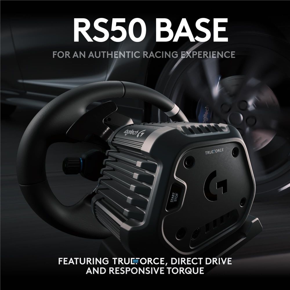 Direct-drive racing wheel base with TruForce branding and clamp mount