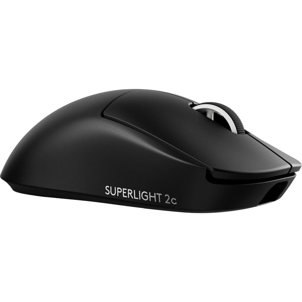 Black gaming mouse top view with 'SUPERLIGHT 2c' branding and side button