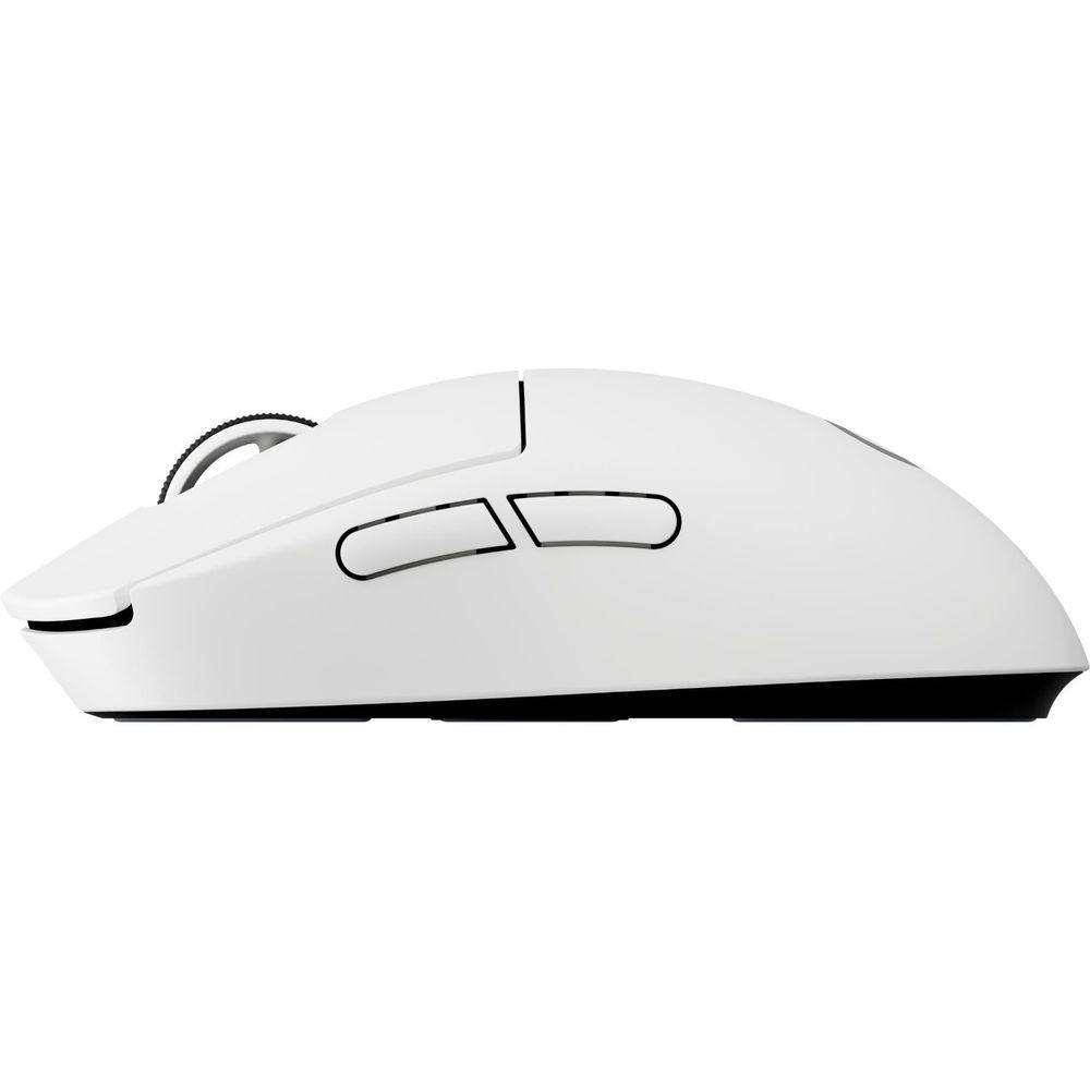 White gaming mouse top view with two main button covers and side grips