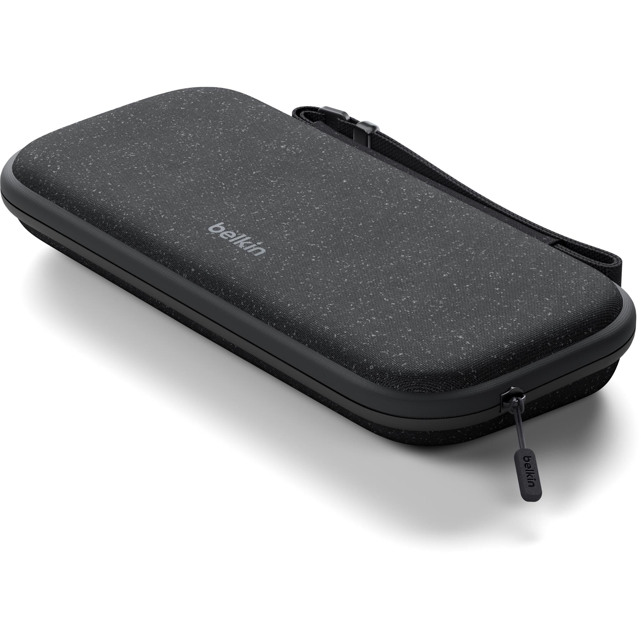 Belkin charcoal slim gaming travel case with carry handle and zipper edge.