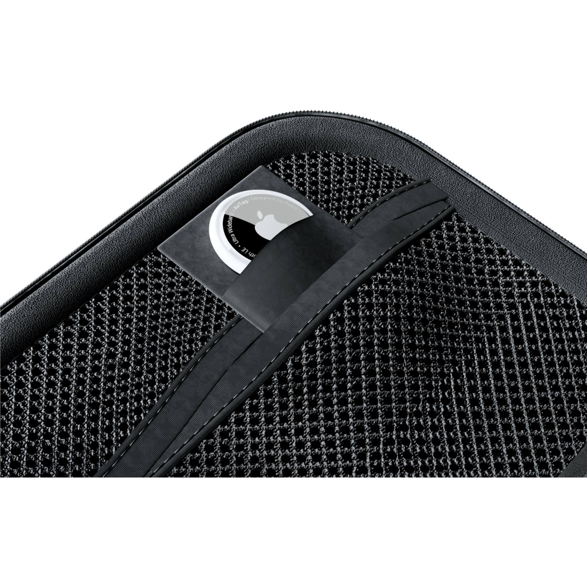 Belkin open charcoal case interior with mesh pocket and elastic strap.