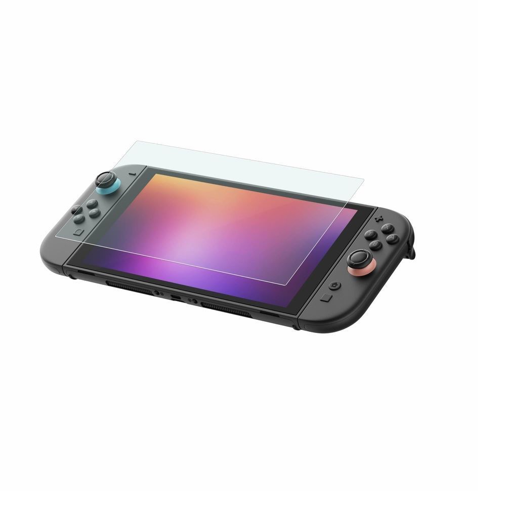 Tempered glass screen protector with blue light filter on a Nintendo Switch handheld