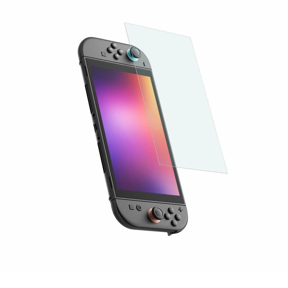 Blue light filter tempered glass protector covering the Nintendo Switch display