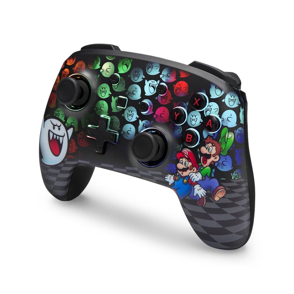 Wireless game controller for Nintendo Switch, rainbow ghost icons, black D-pad and thumbsticks