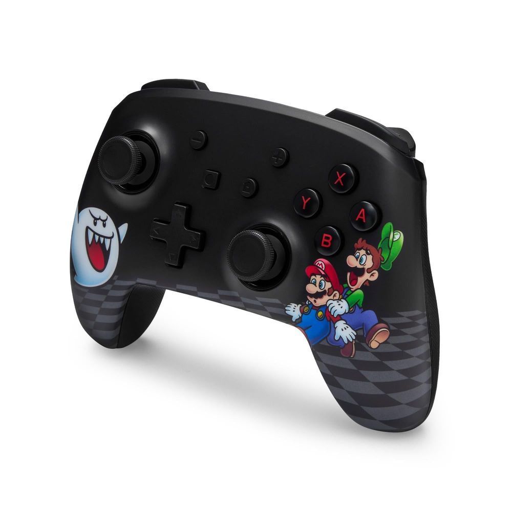Wireless game controller for Nintendo Switch, black shell with ghost decal and character button art