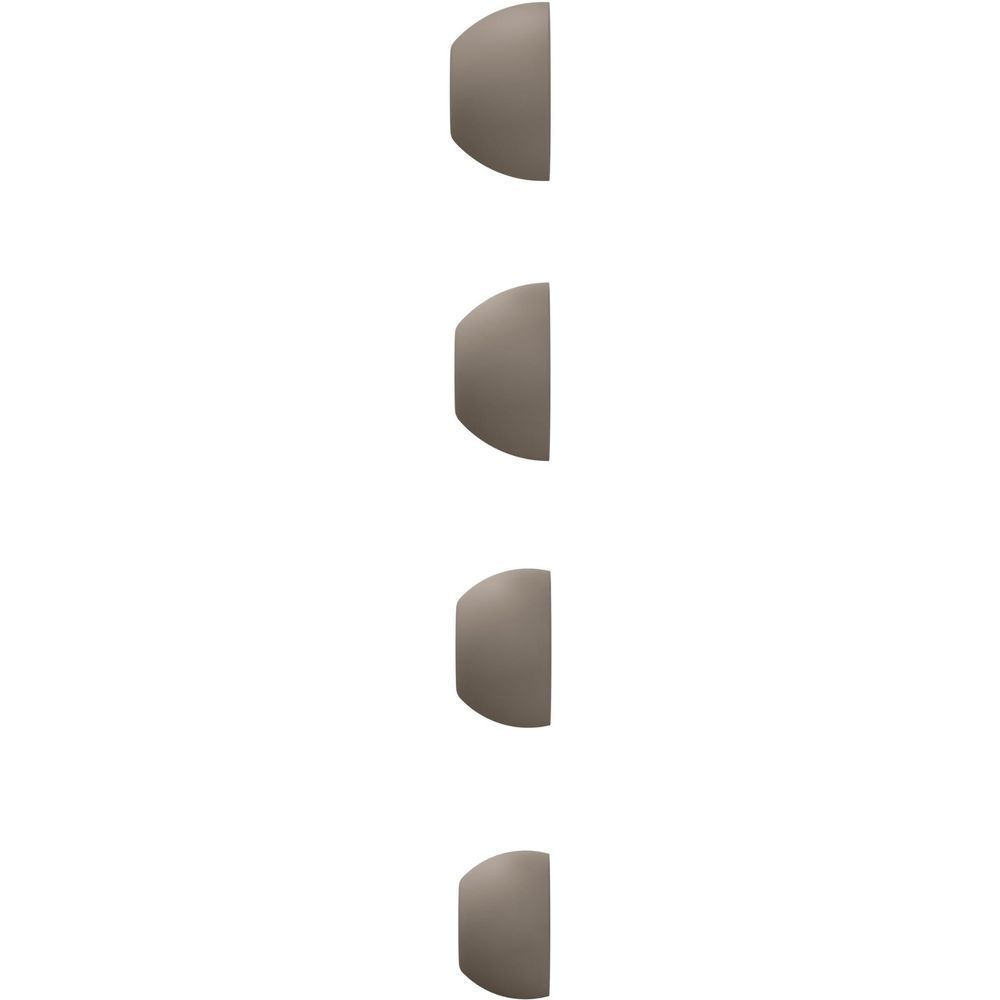 Gray charging case and earbuds shown as partial views from different angles