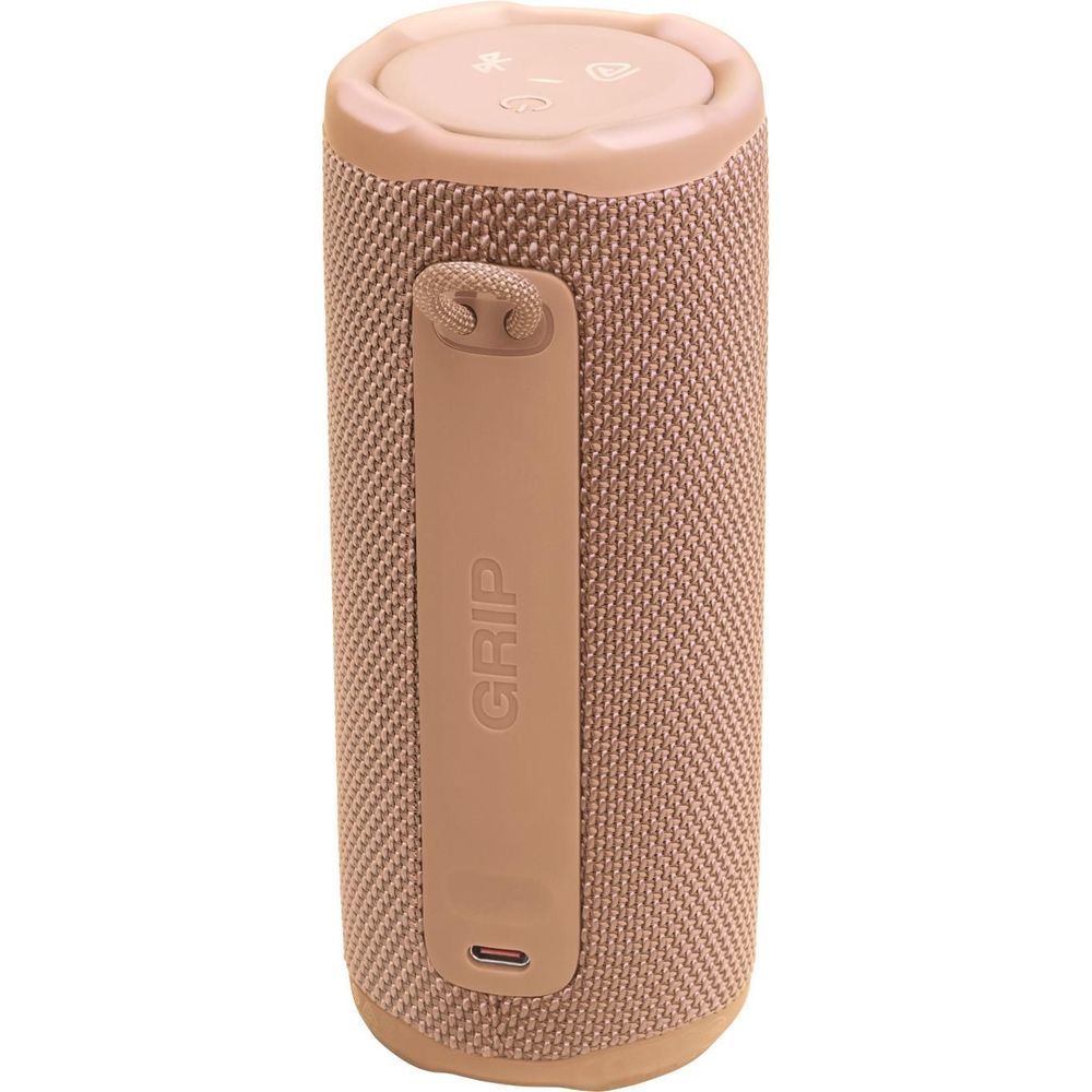Portable JBL compact speaker side view with GRIP handle panel