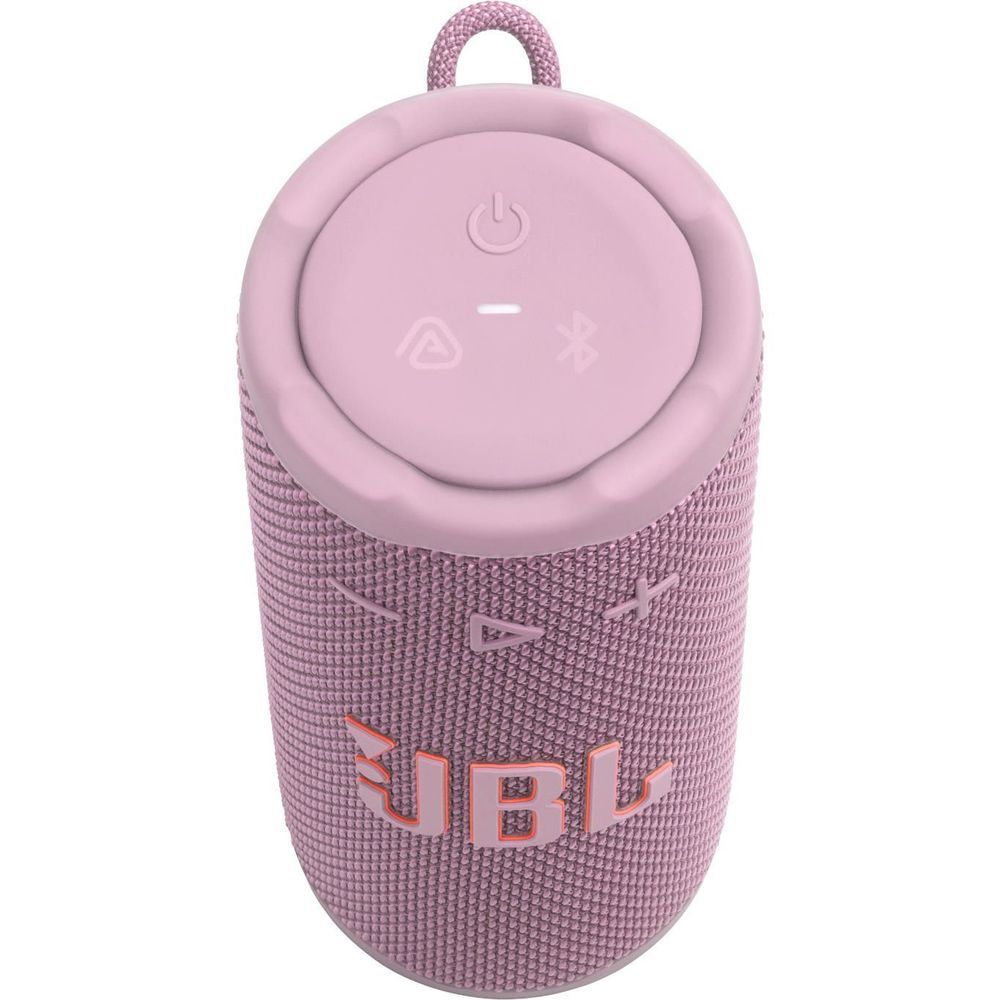 Pink JBL portable speaker with circular control panel on top