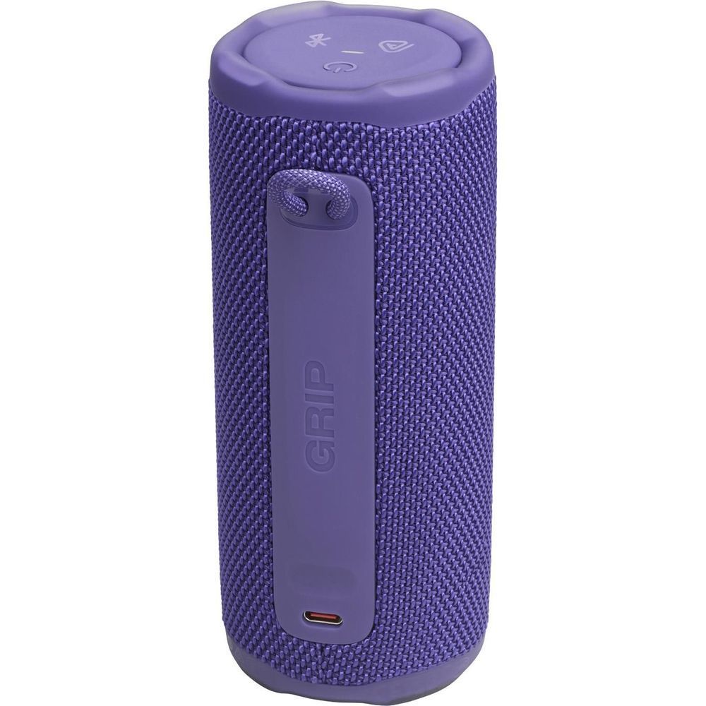 Purple JBL portable speaker with GRIP panel on side and loop handle