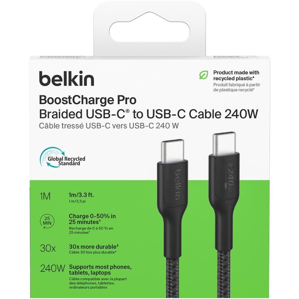 Belkin BoostCharge Pro braided USB‑C to USB‑C cable 240W, 1m, black retail box