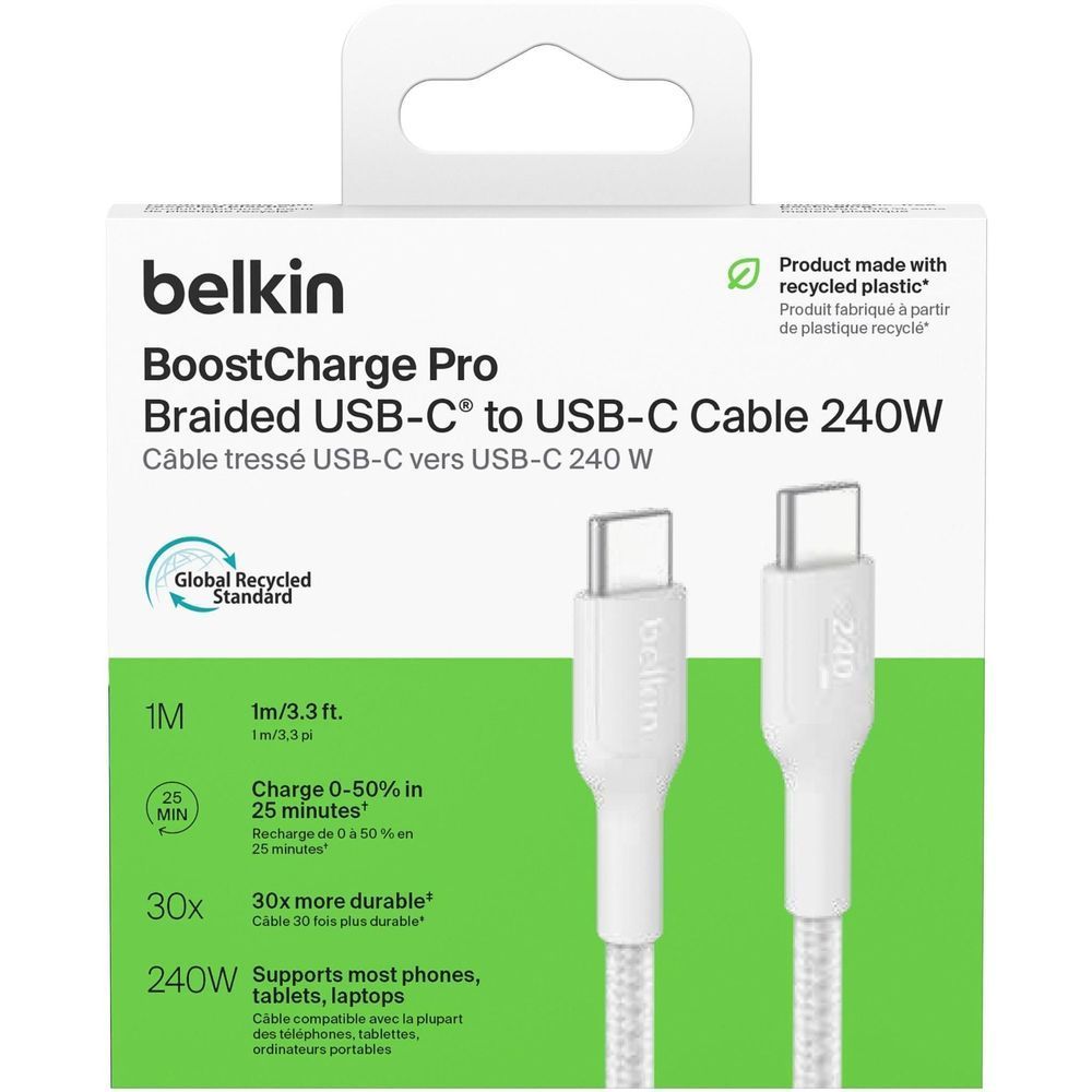 Belkin BoostCharge Pro braided USB-C to USB-C cable 240W, white 1m