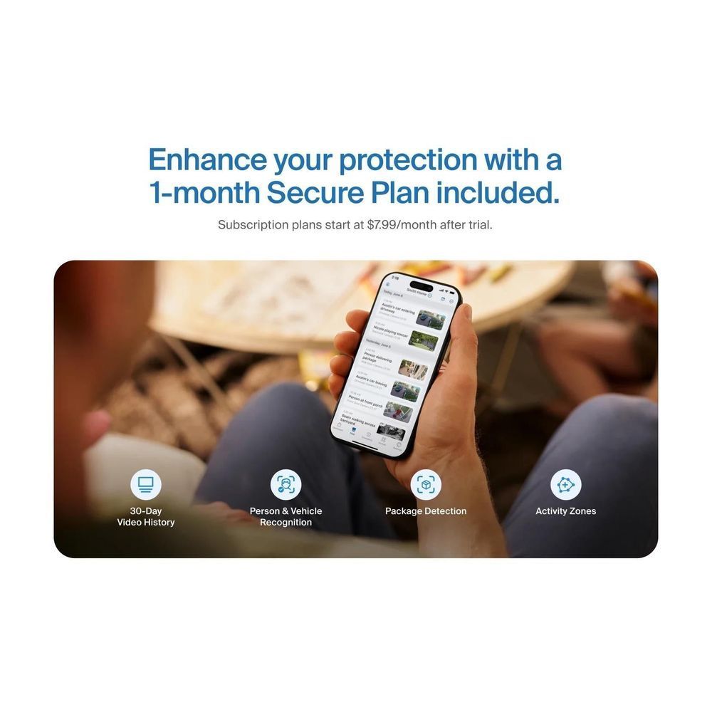 Outdoor security camera app dashboard with activity zones and recognition icons