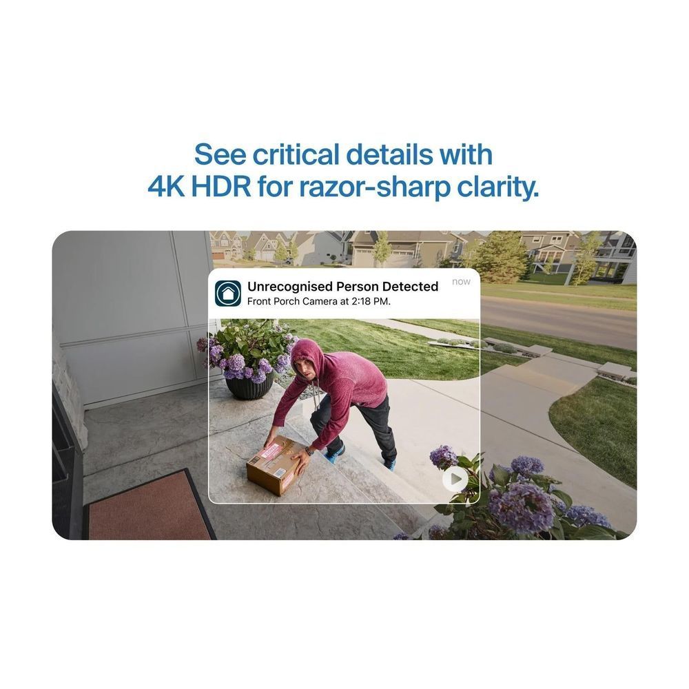 Outdoor security camera add-on live view with a person detection overlay on a screen