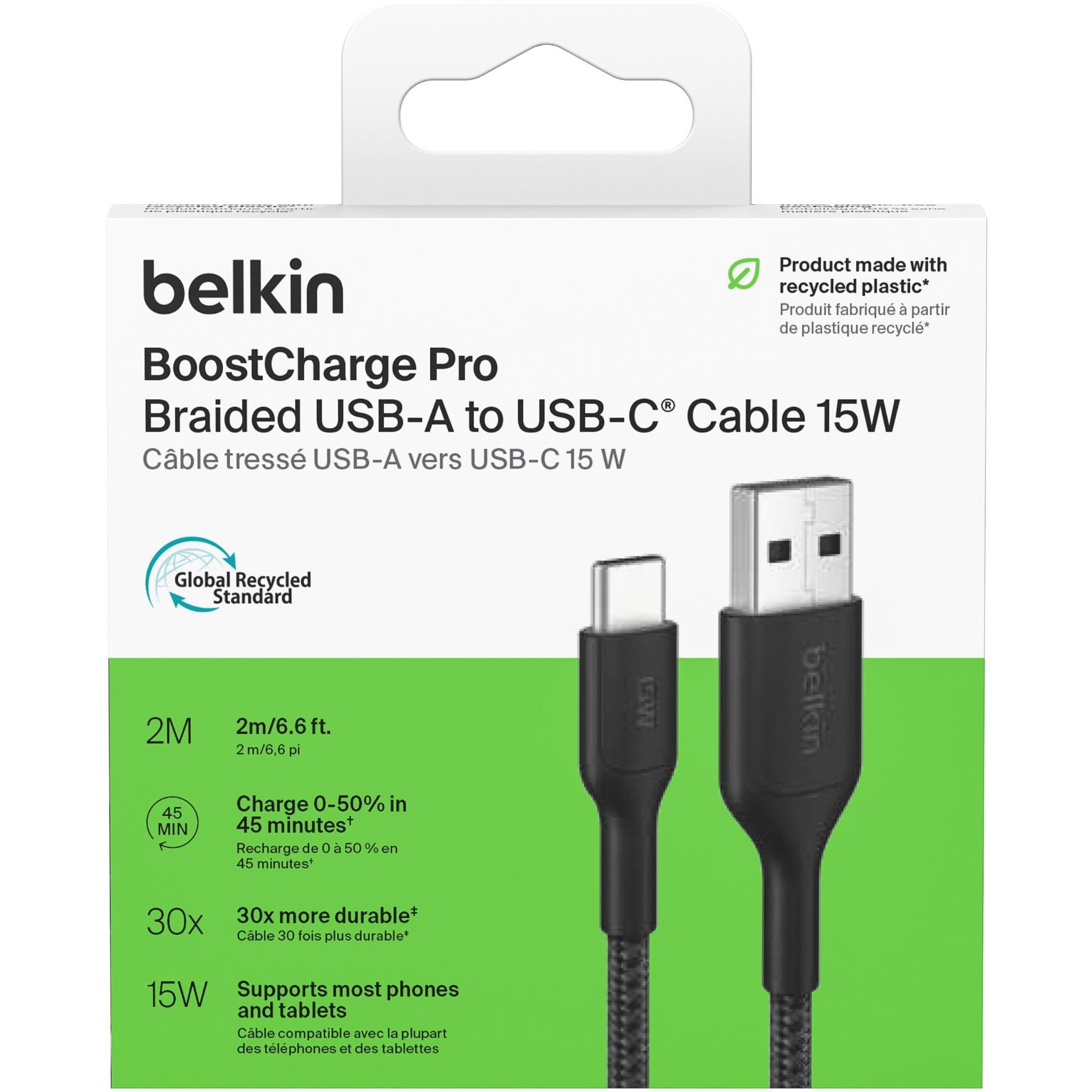 Belkin BoostCharge Pro USB-A to USB-C 2.0 Braided Cable [2m] (Black)