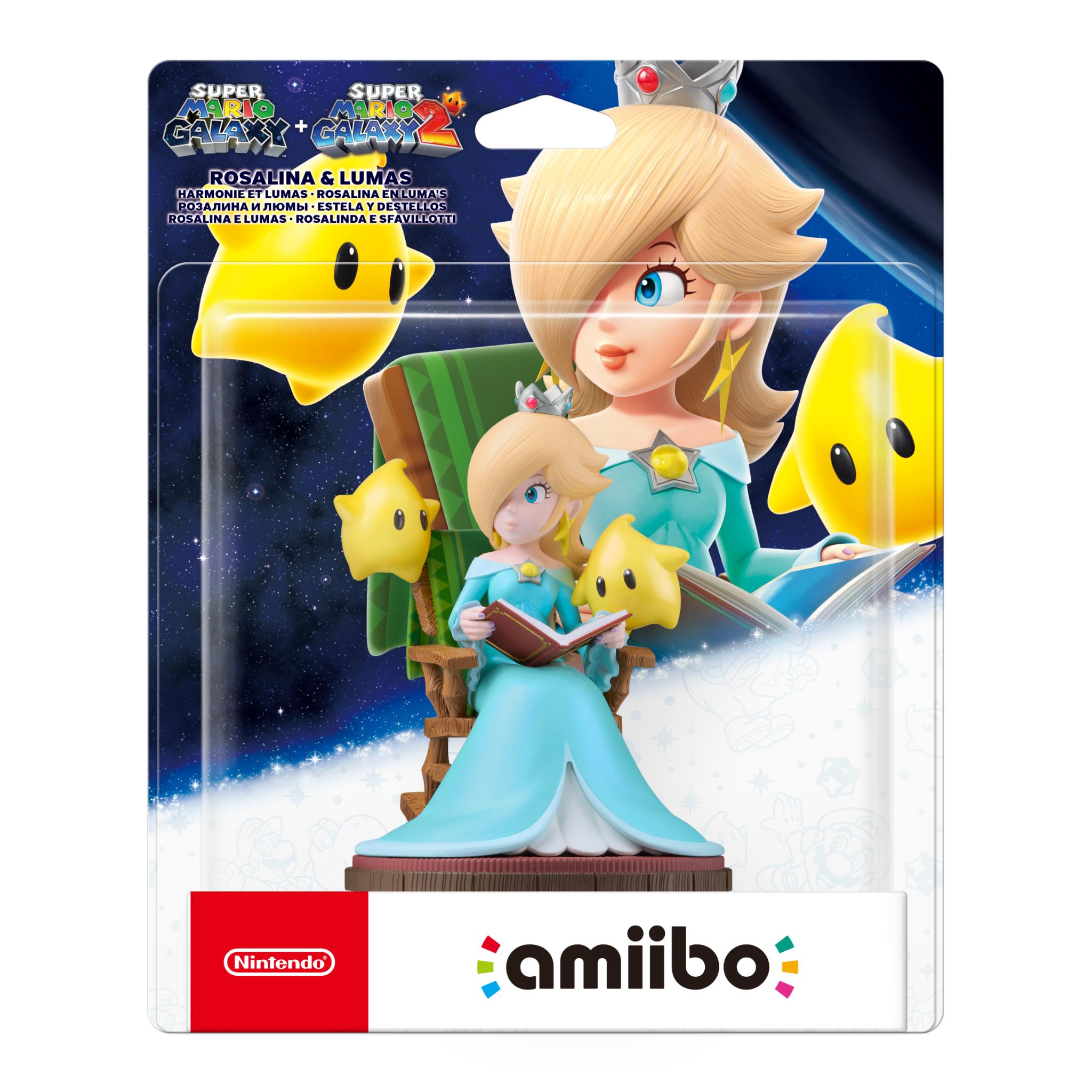 Nintendo amiibo Rosalina figure with two Lumas, standing on base