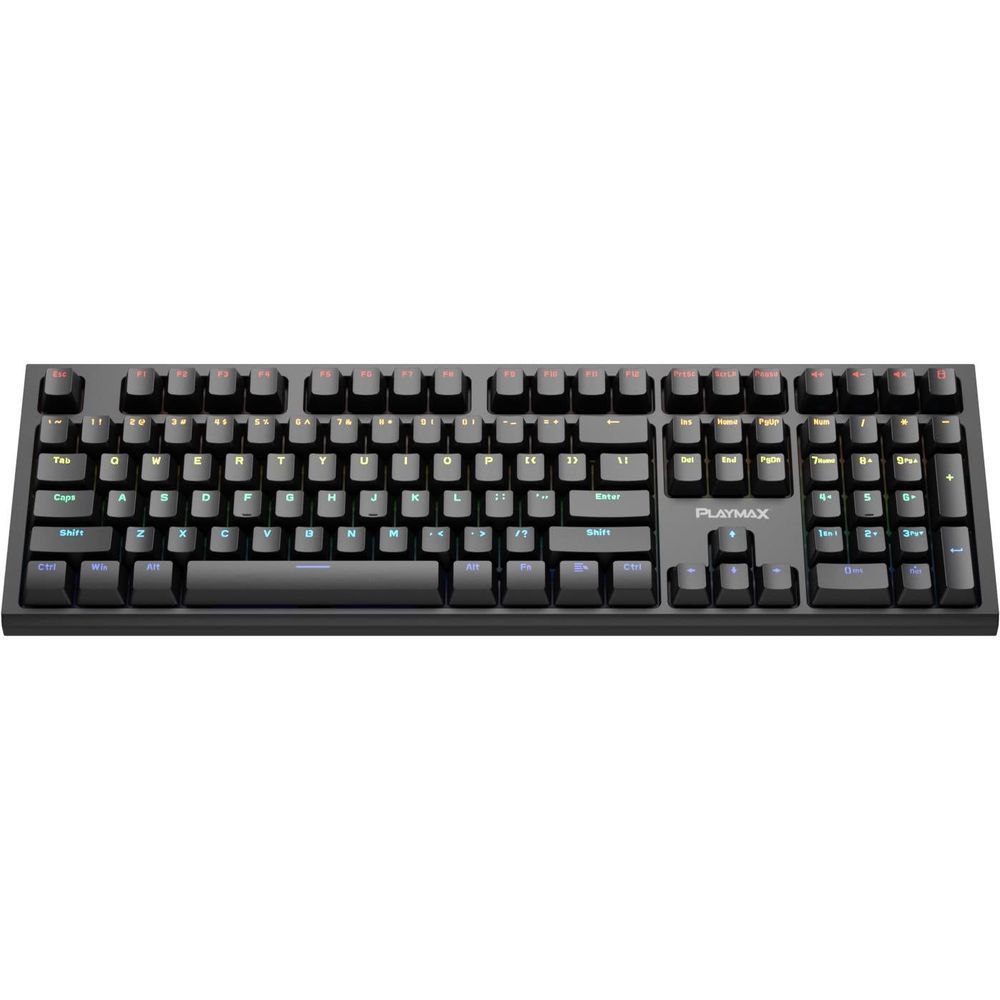 Mechanical gaming keyboard with light key caps and RGB backlighting, black frame