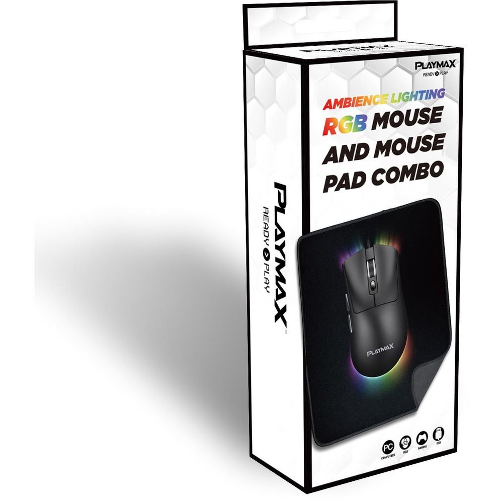 Playmax RGB Gaming Mouse and Mouse Mat Combo (Black)
