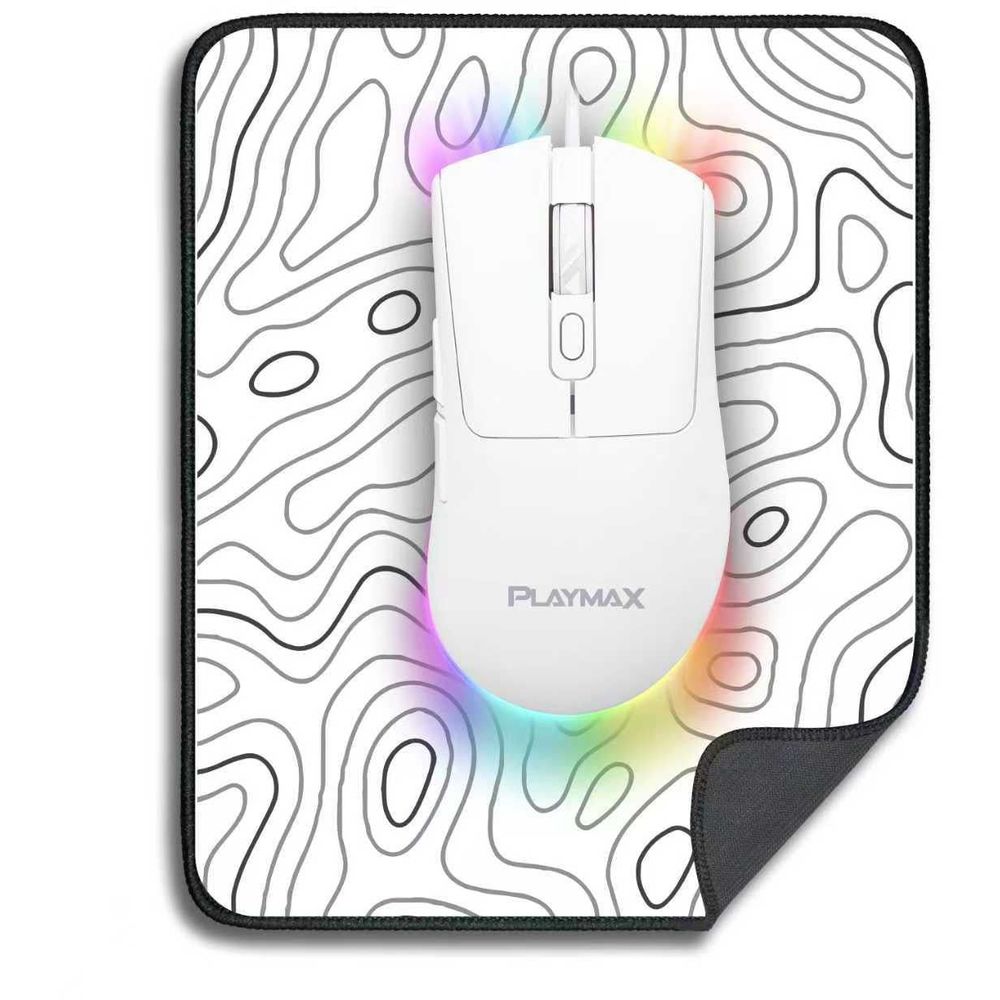 Playmax RGB Gaming Mouse and Mouse Mat Combo (White)