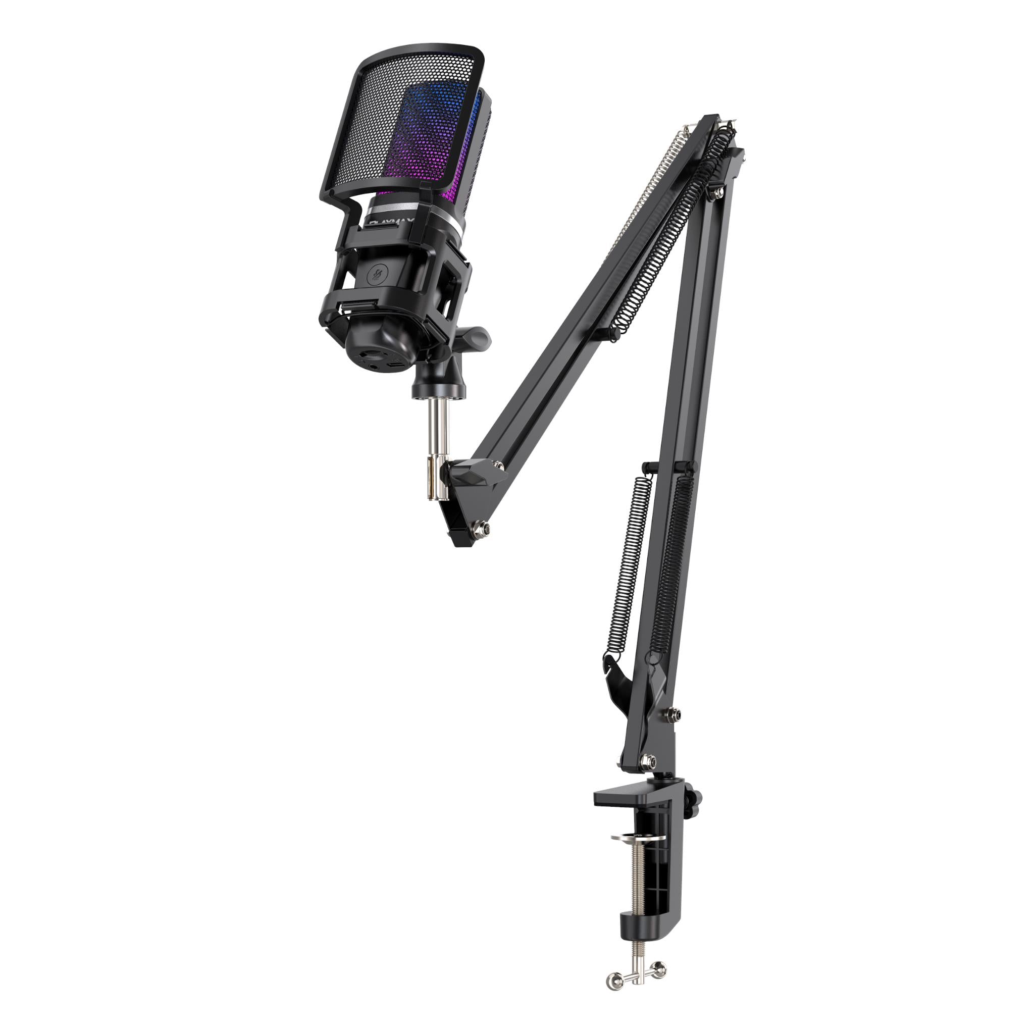 Playmax RGB Microphone with Arm and Tripod (Black)