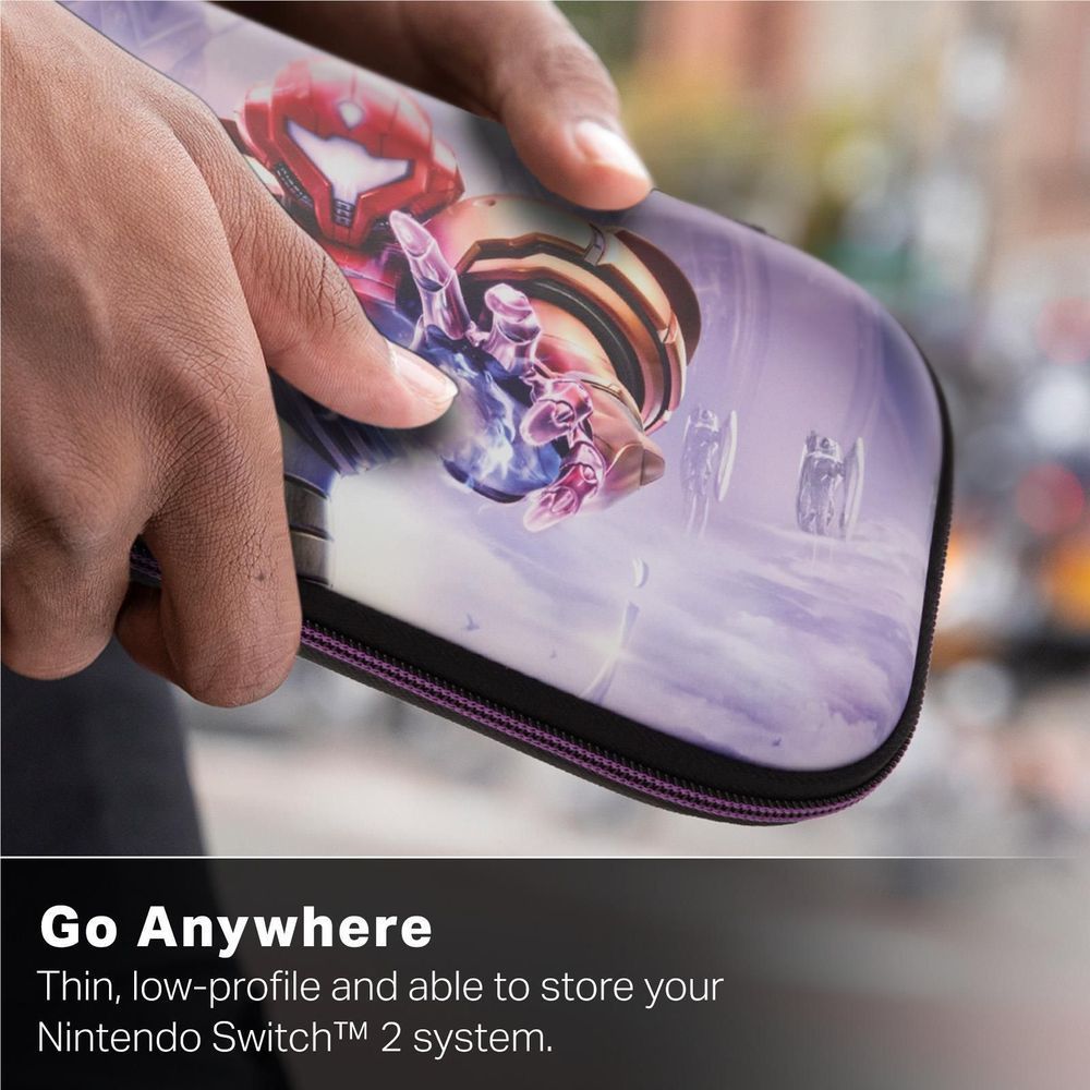 Gaming case being opened with illustrated purple sci-fi artwork on the cover.