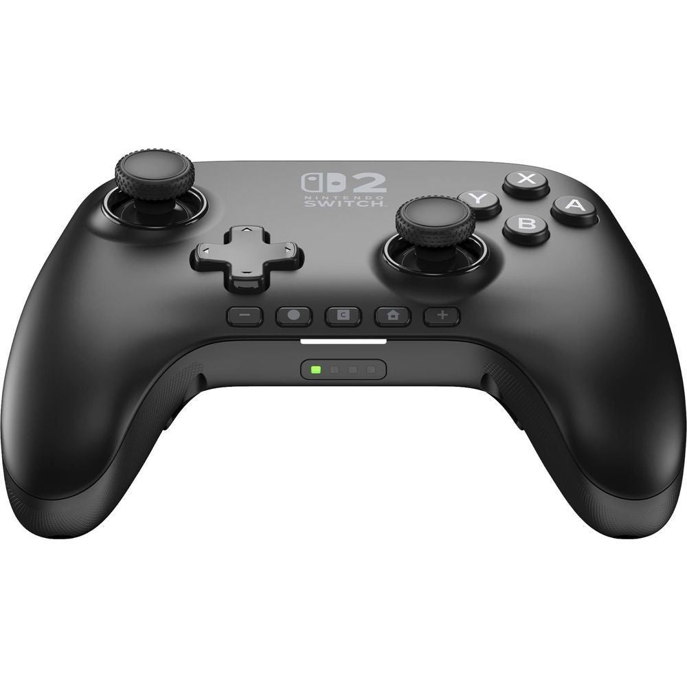 Black wireless controller front view with thumbsticks, ABXY buttons, and D-pad