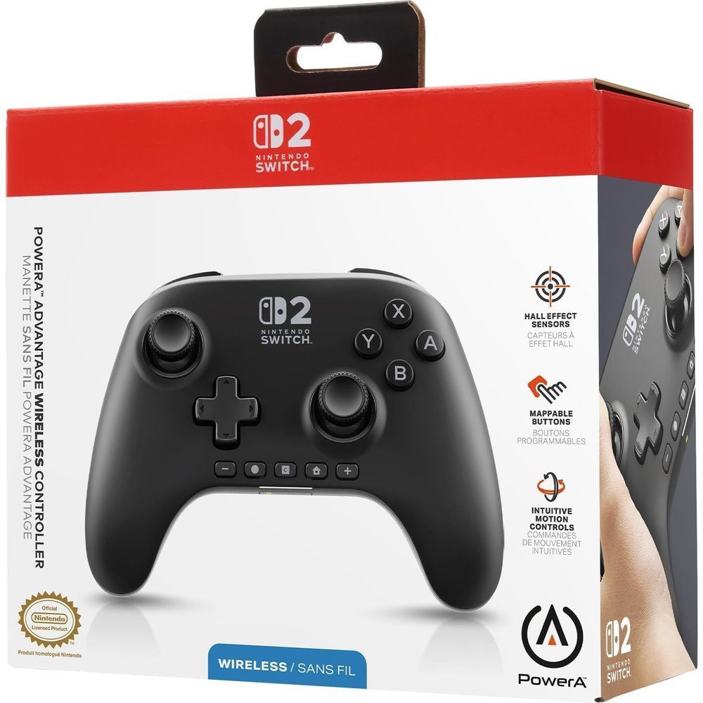 Black wireless controller product box with controller graphic and twin thumbsticks